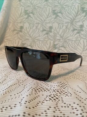 Versace Tortoiseshell Sunglasses with Black Lenses and Gold Logo Plaque